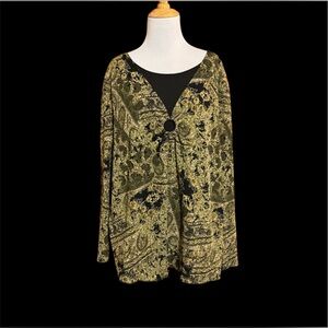 3X Briggs New York beautiful green and black dressy tunic. Pre-owned EUC.
